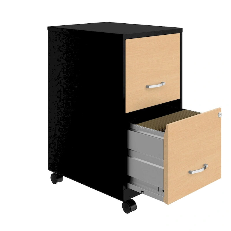 Mobile 2-Drawer Metal Vertical File Cabinet with Locking Drawers and Wood Pattern Front