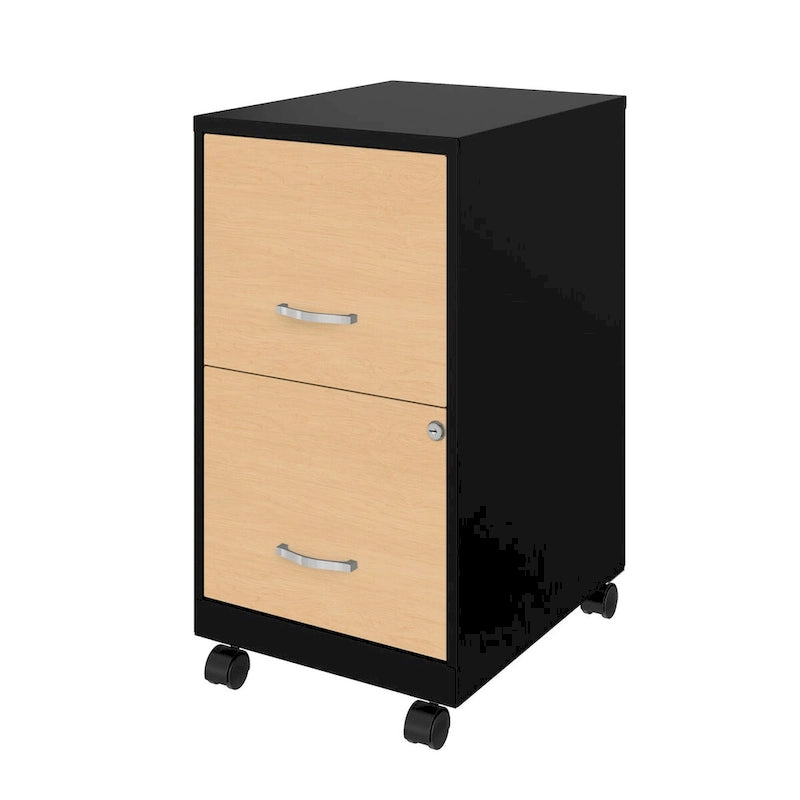 Mobile 2-Drawer Metal Vertical File Cabinet with Locking Drawers and Wood Pattern Front