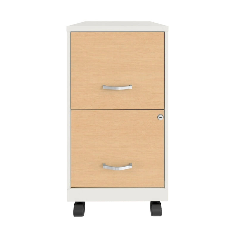 Mobile 2-Drawer Metal Vertical File Cabinet with Locking Drawers and Wood Pattern Front
