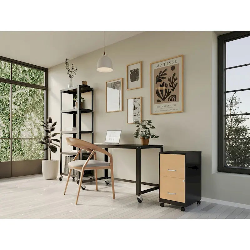 Mobile 2-Drawer Metal Vertical File Cabinet with Locking Drawers and Wood Pattern Front