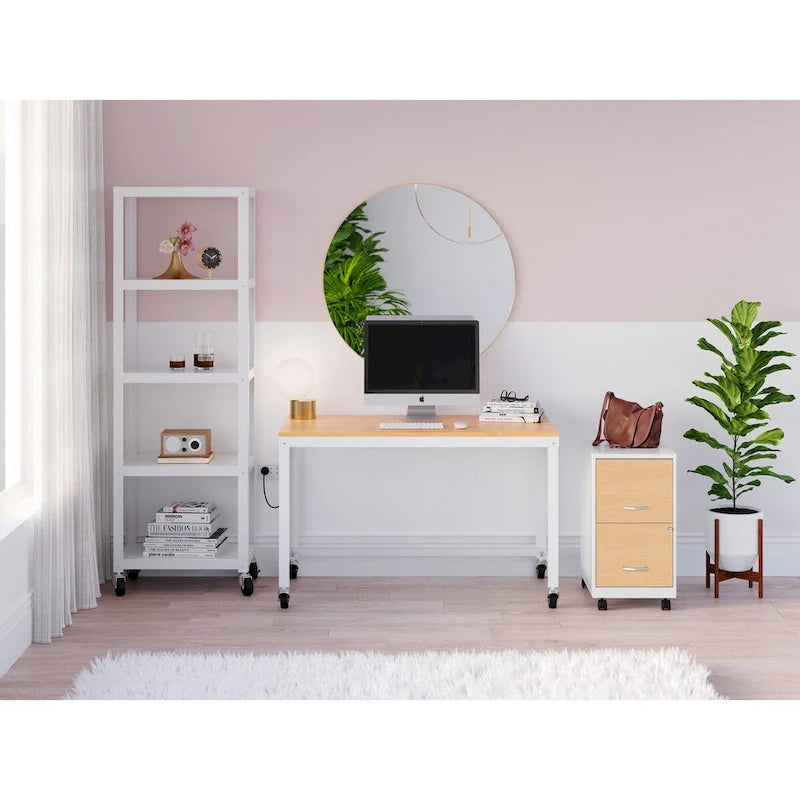 Mobile 2-Drawer Metal Vertical File Cabinet with Locking Drawers and Wood Pattern Front