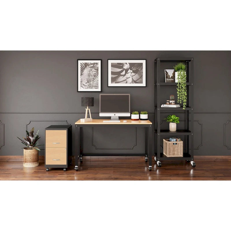 Mobile 2-Drawer Metal Vertical File Cabinet with Locking Drawers and Wood Pattern Front