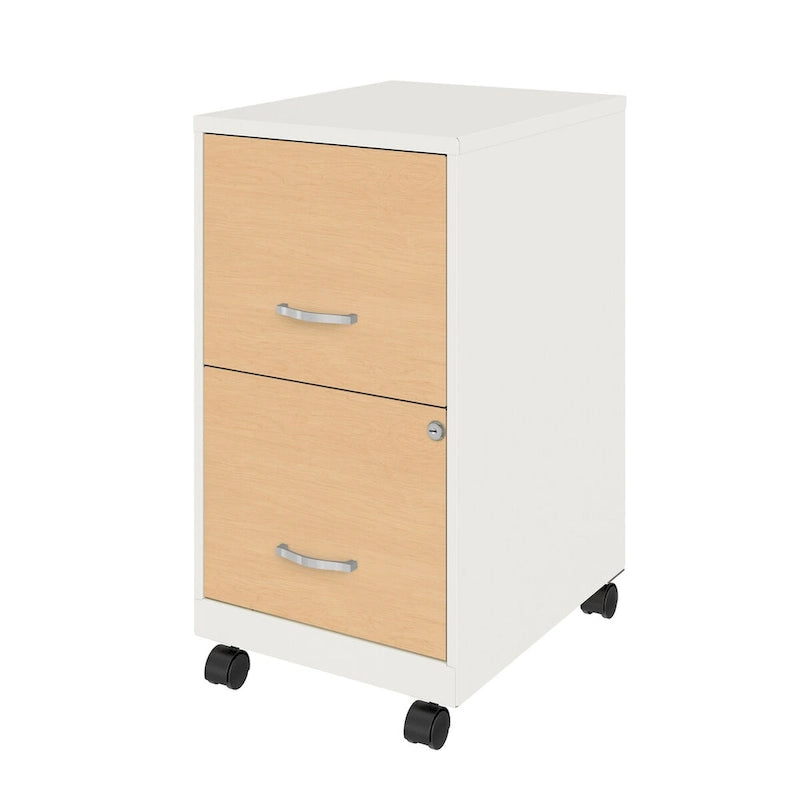 Mobile 2-Drawer Metal Vertical File Cabinet with Locking Drawers and Wood Pattern Front