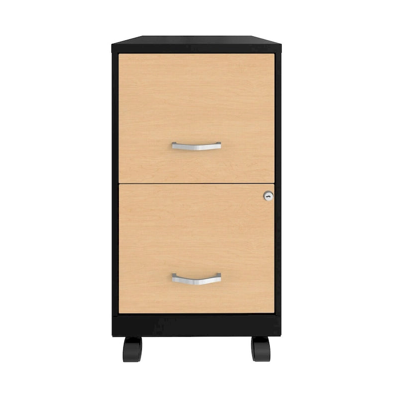 Mobile 2-Drawer Metal Vertical File Cabinet with Locking Drawers and Wood Pattern Front