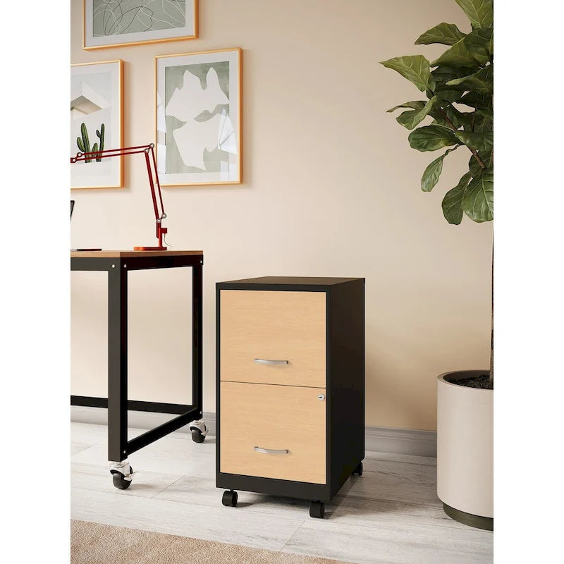 Mobile 2-Drawer Metal Vertical File Cabinet with Locking Drawers and Wood Pattern Front