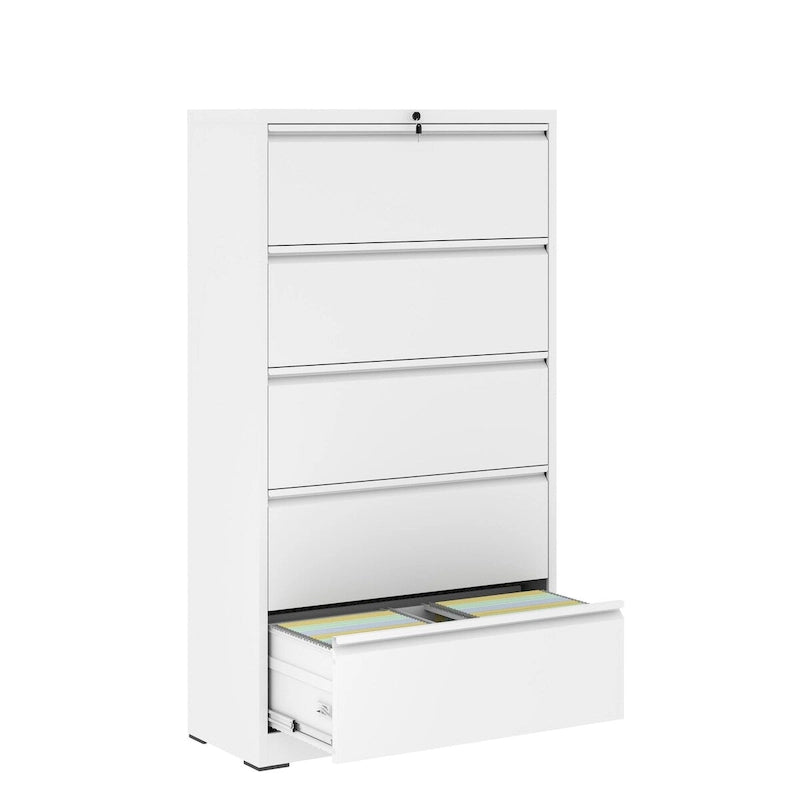 5-Drawer Steel Lateral File Cabinet with Lock, Full-Extension Drawers for Home Office