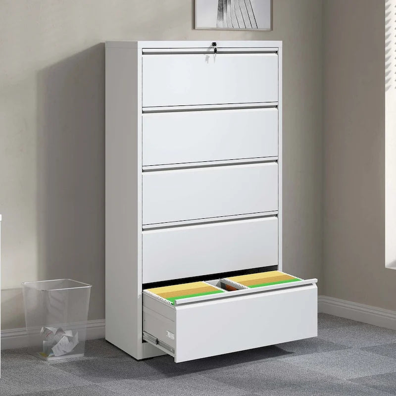 5-Drawer Steel Lateral File Cabinet with Lock, Full-Extension Drawers for Home Office