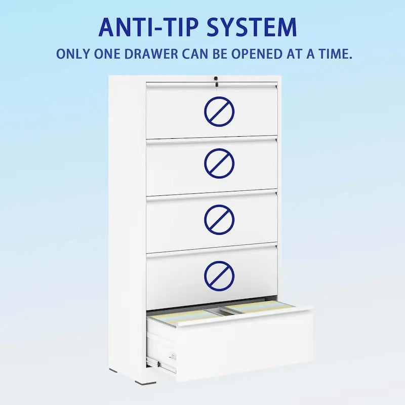 5-Drawer Steel Lateral File Cabinet with Lock, Full-Extension Drawers for Home Office
