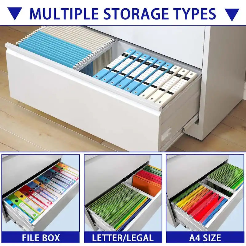 5-Drawer Steel Lateral File Cabinet with Lock, Full-Extension Drawers for Home Office
