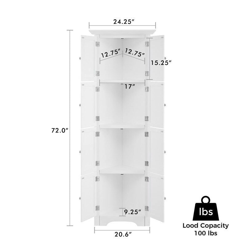 Tall Bathroom Storage Cabinet with Doors and 4 Shelves for Living Room, Kitchen, Bedroom