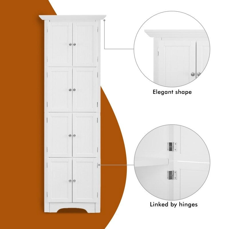 Tall Bathroom Storage Cabinet with Doors and 4 Shelves for Living Room, Kitchen, Bedroom