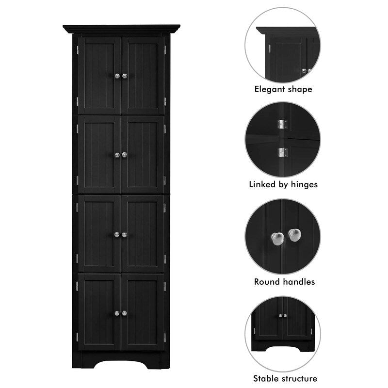 Tall Bathroom Storage Cabinet with Doors and 4 Shelves for Living Room, Kitchen, Bedroom