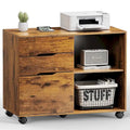 Mobile Lateral File Cabinet and Printer Stand with 3 Drawers and 2 Open Shelves