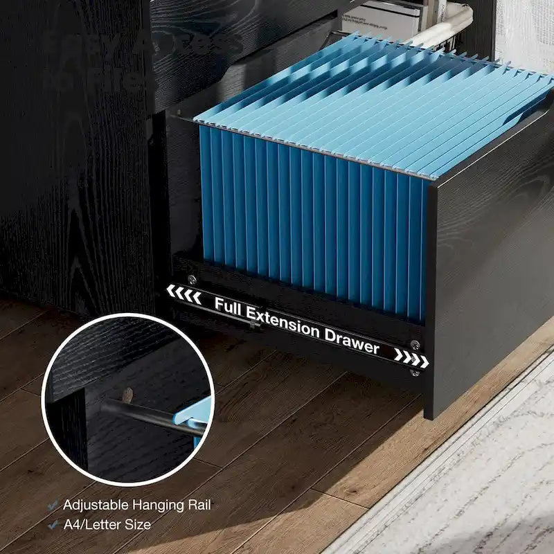 Mobile Lateral File Cabinet and Printer Stand with 3 Drawers and 2 Open Shelves