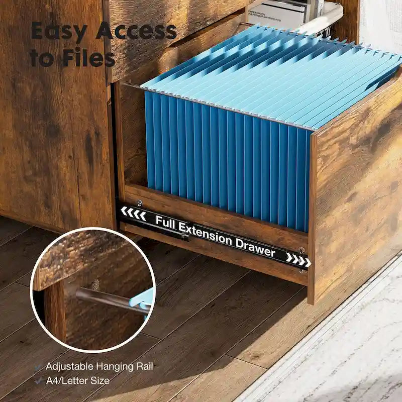Mobile Lateral File Cabinet and Printer Stand with 3 Drawers and 2 Open Shelves