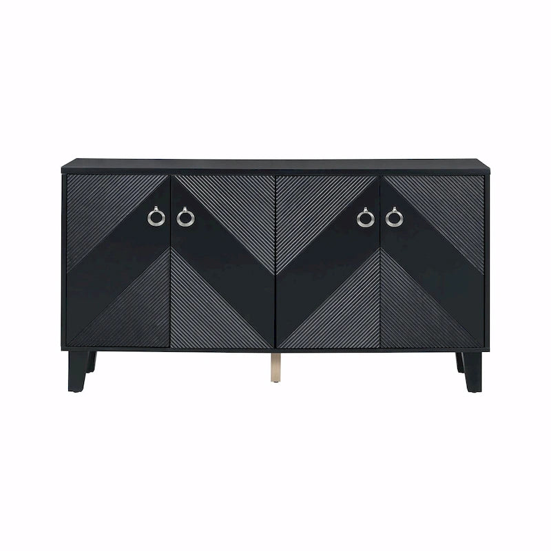 4-Door Cabinet with Geometric Pattern, Adjustable Shelves and Round Handles