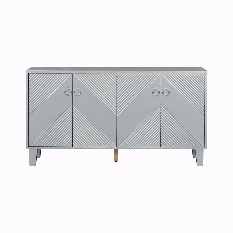 4-Door Cabinet with Geometric Pattern, Adjustable Shelves and Round Handles