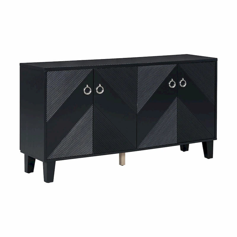 4-Door Cabinet with Geometric Pattern, Adjustable Shelves and Round Handles