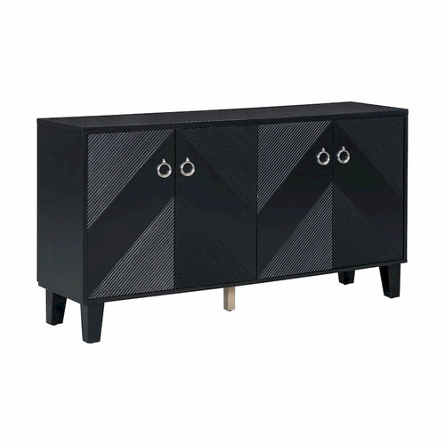 4-Door Cabinet with Geometric Pattern, Adjustable Shelves and Round Handles