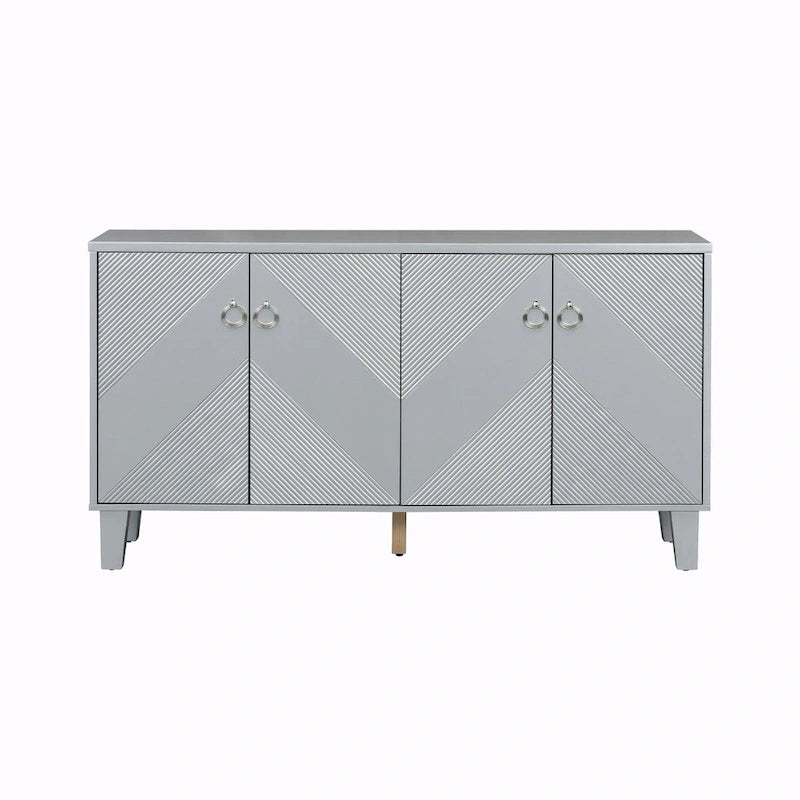 4-Door Cabinet with Geometric Pattern, Adjustable Shelves and Round Handles
