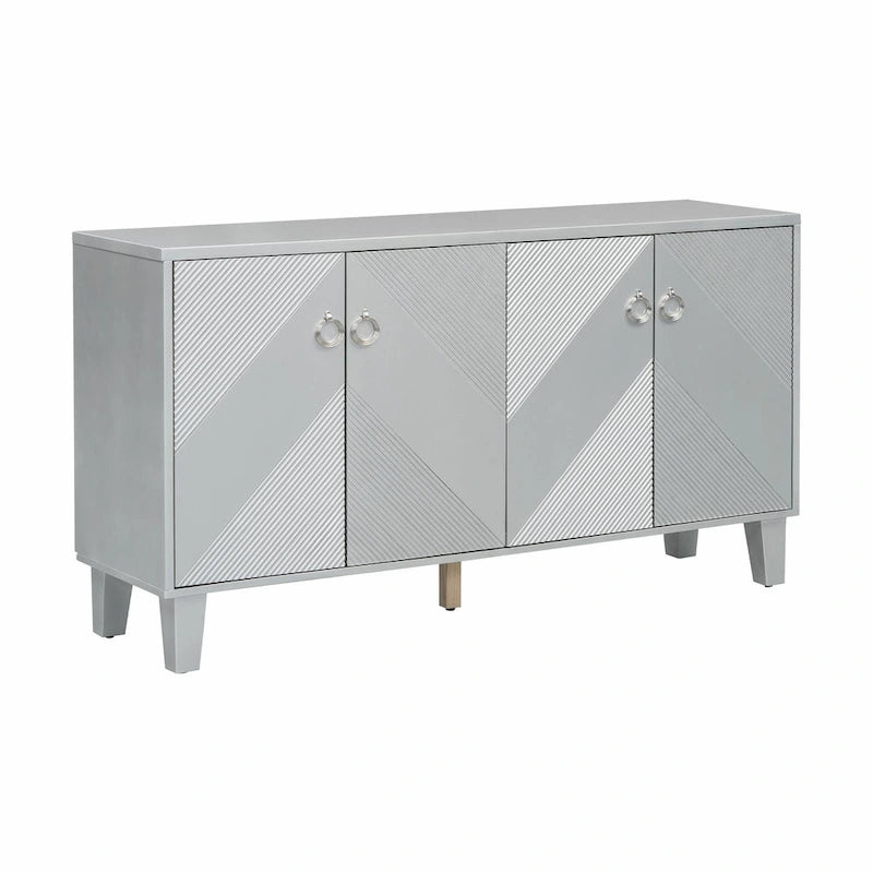 4-Door Cabinet with Geometric Pattern, Adjustable Shelves and Round Handles