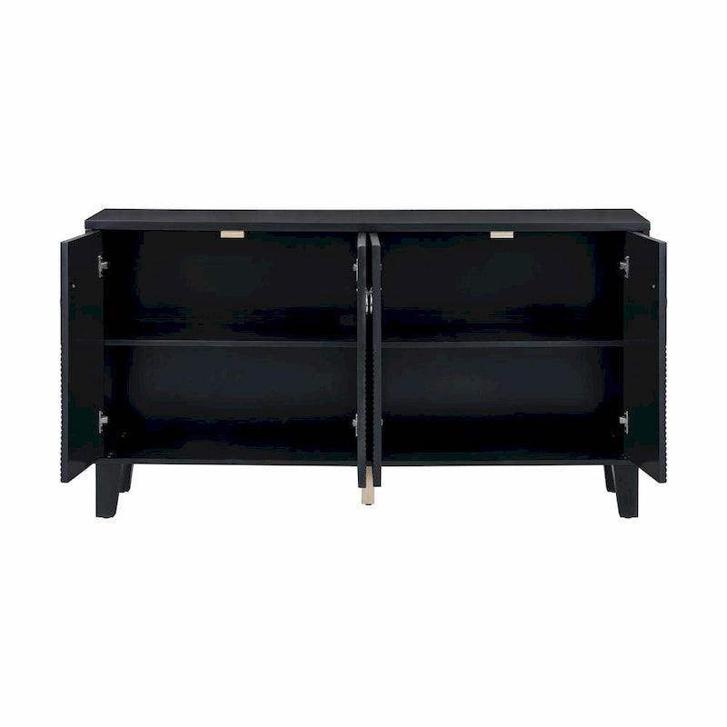 4-Door Cabinet with Geometric Pattern, Adjustable Shelves and Round Handles