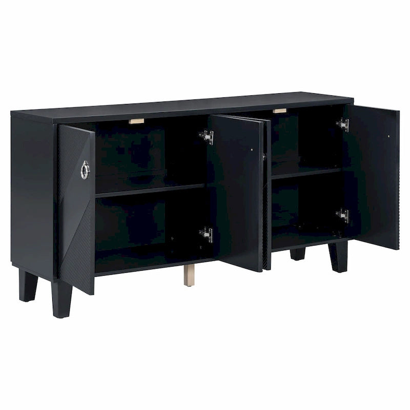 4-Door Cabinet with Geometric Pattern, Adjustable Shelves and Round Handles