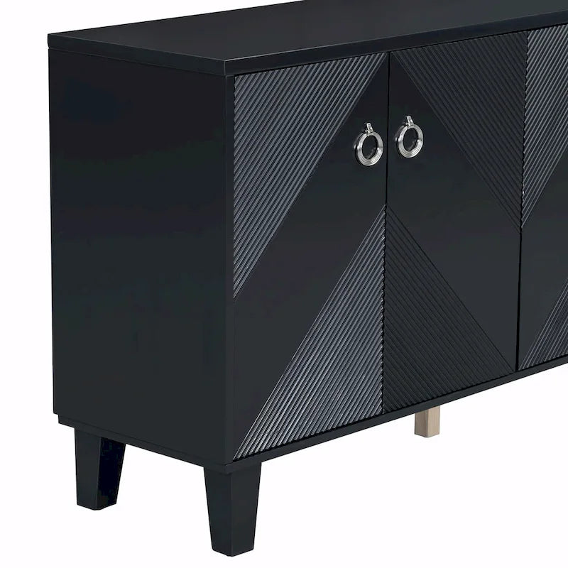 4-Door Cabinet with Geometric Pattern, Adjustable Shelves and Round Handles