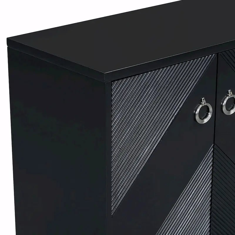 4-Door Cabinet with Geometric Pattern, Adjustable Shelves and Round Handles
