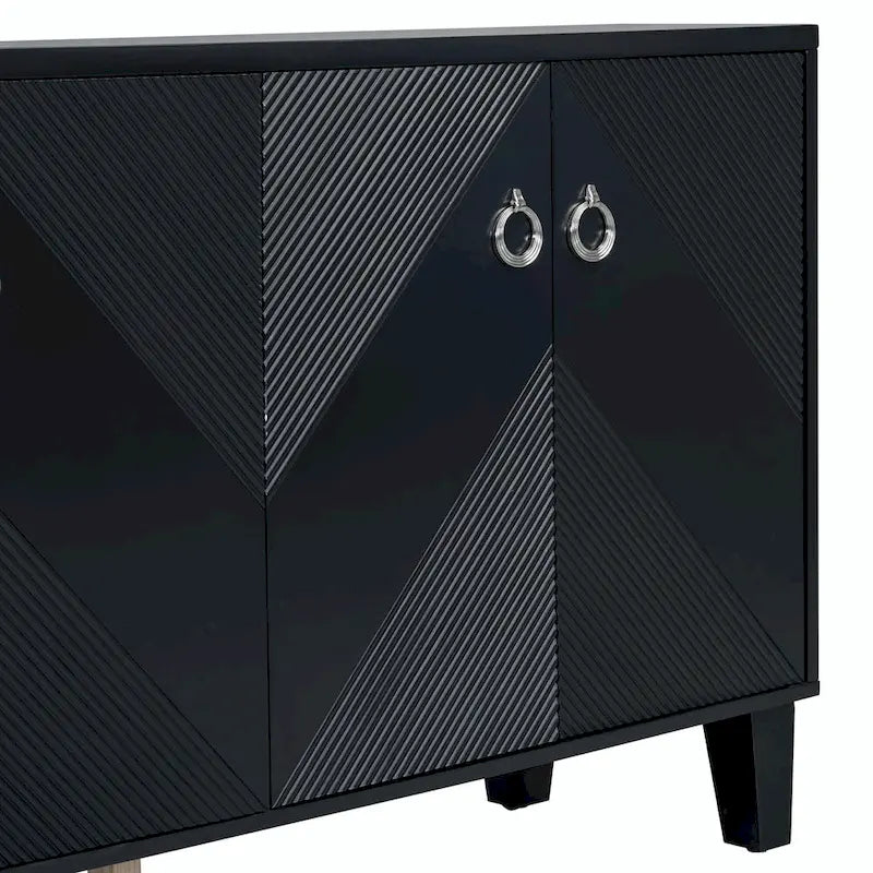 4-Door Cabinet with Geometric Pattern, Adjustable Shelves and Round Handles