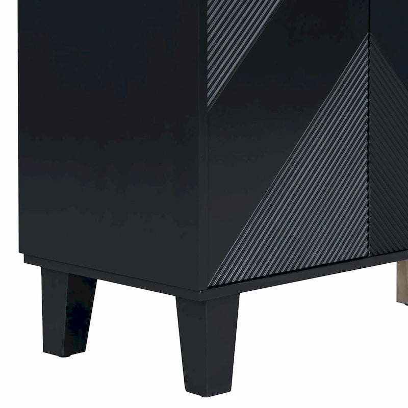 4-Door Cabinet with Geometric Pattern, Adjustable Shelves and Round Handles