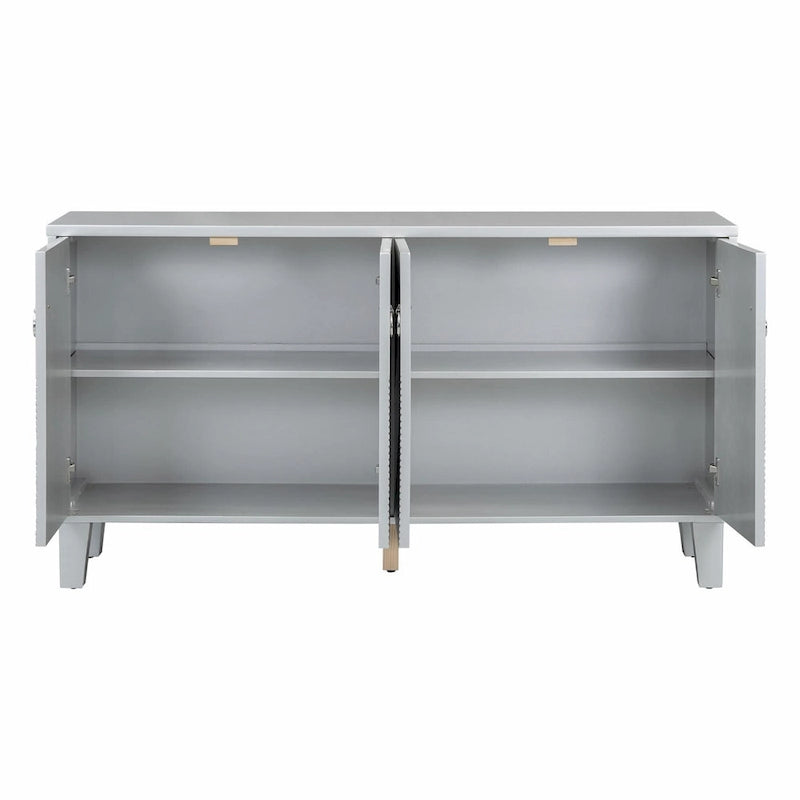 4-Door Cabinet with Geometric Pattern, Adjustable Shelves and Round Handles