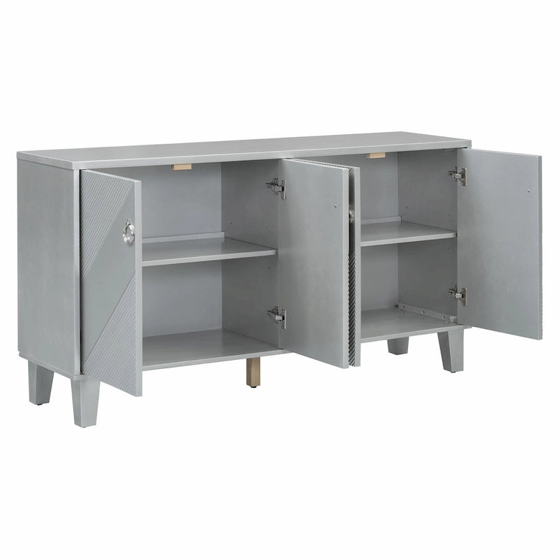 4-Door Cabinet with Geometric Pattern, Adjustable Shelves and Round Handles