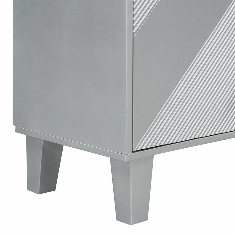 4-Door Cabinet with Geometric Pattern, Adjustable Shelves and Round Handles
