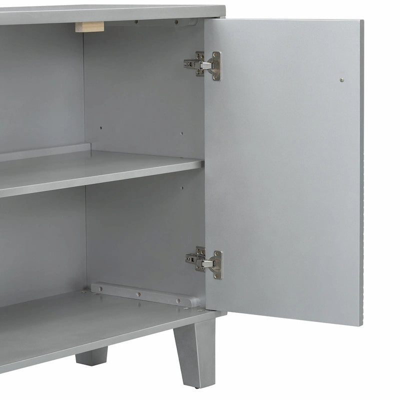 4-Door Cabinet with Geometric Pattern, Adjustable Shelves and Round Handles