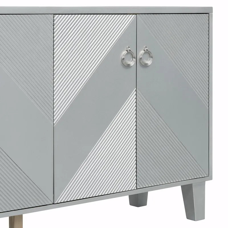 4-Door Cabinet with Geometric Pattern, Adjustable Shelves and Round Handles