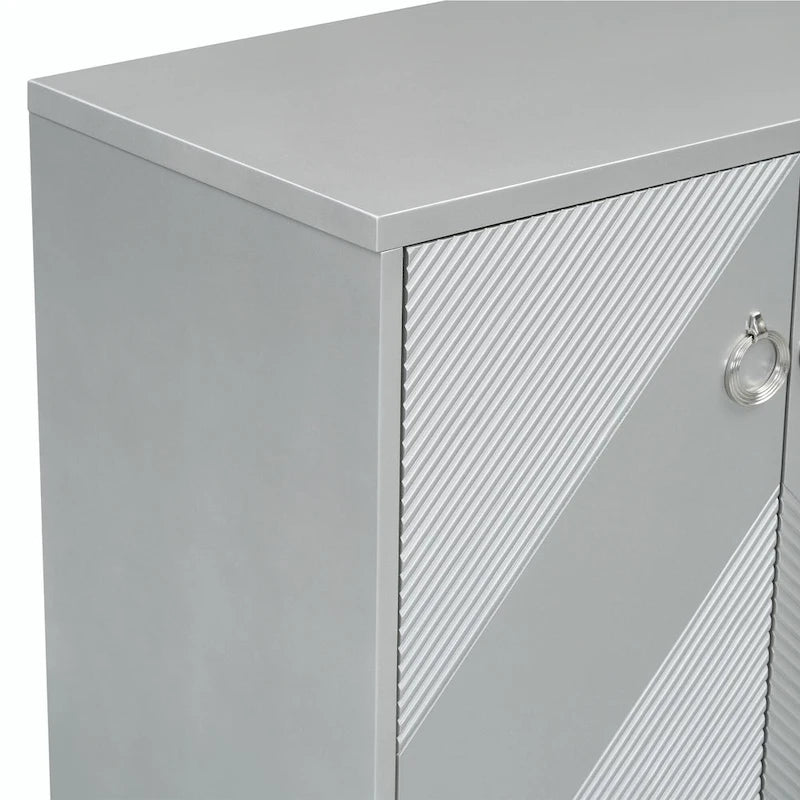 4-Door Cabinet with Geometric Pattern, Adjustable Shelves and Round Handles