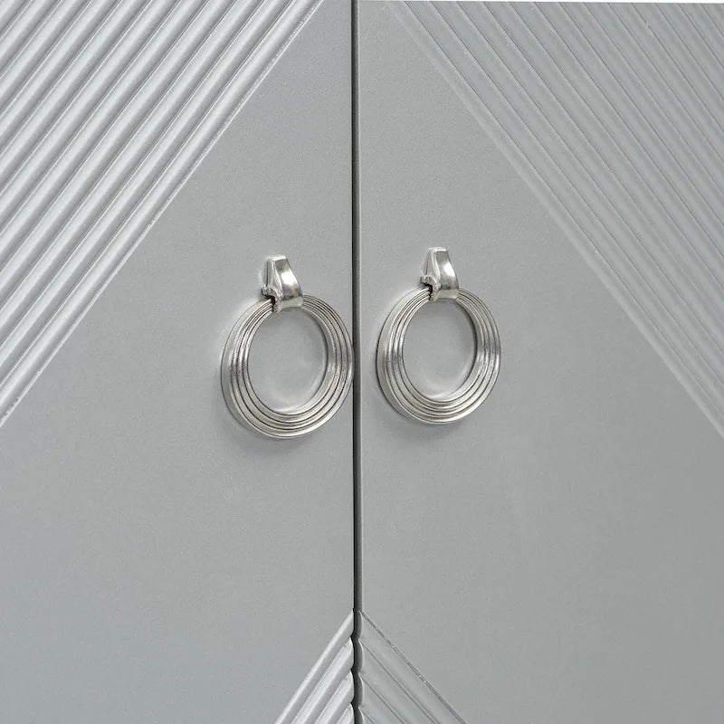 4-Door Cabinet with Geometric Pattern, Adjustable Shelves and Round Handles