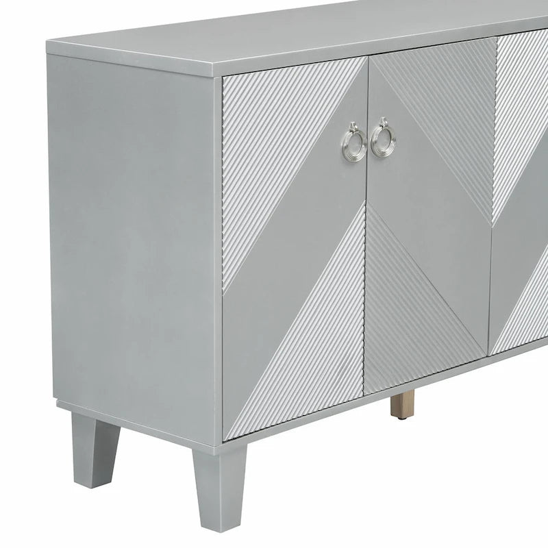 4-Door Cabinet with Geometric Pattern, Adjustable Shelves and Round Handles
