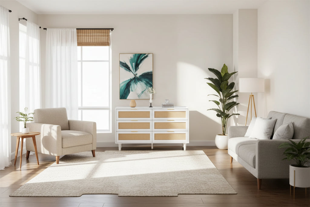 51.18 6-Drawers Rattan Storage Cabinet Rattan Drawer,for Bedroom