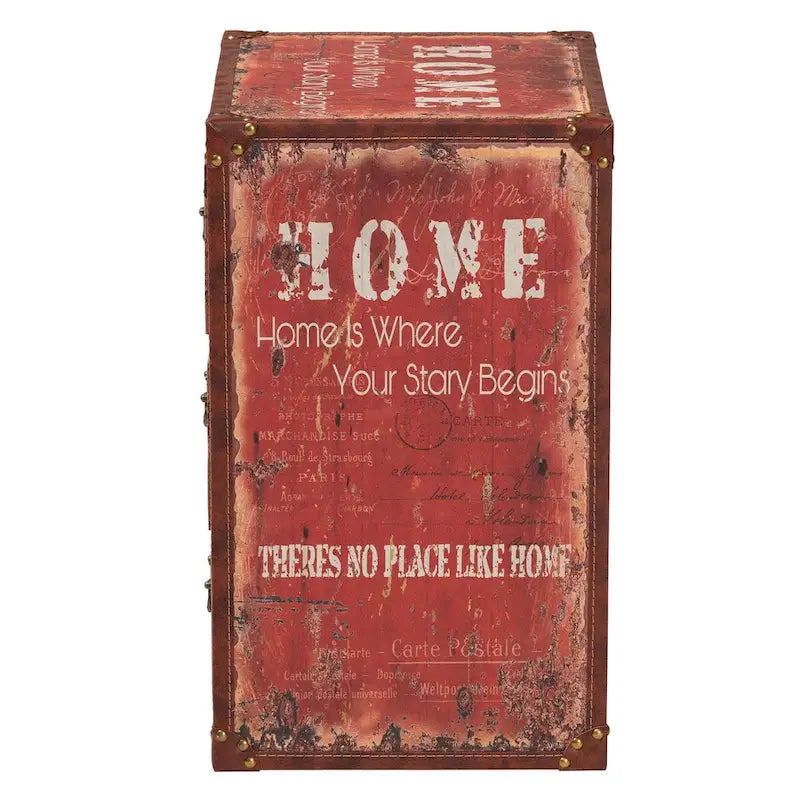 Vintage Faux Leather and Wood 3-Drawer Storage Trunk in Red