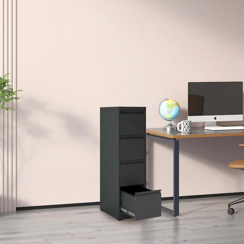 4-Drawers 14.96 W Metal Vertical File Cabinet with Lock Office Home Vertical File Cabinet for A4  Size