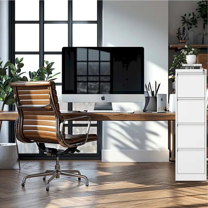 4-Drawers 14.96 W Metal Vertical File Cabinet with Lock Office Home Vertical File Cabinet for A4  Size