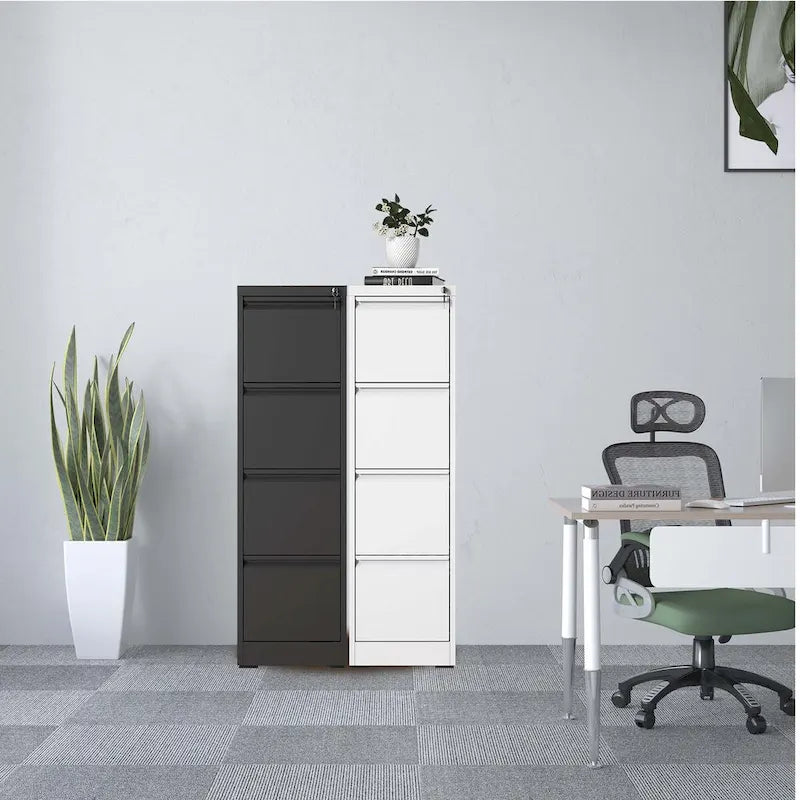 4-Drawers 14.96 W Metal Vertical File Cabinet with Lock Office Home Vertical File Cabinet for A4  Size