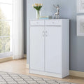 White Shoe Storage Cabinet with 5 Shelves and 2 Drawers, Holds 15 Pairs of Shoes