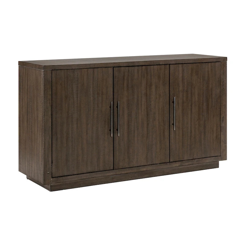 60 Inch Sideboard Buffet Server, 3 Cabinets, Adjustable Shelves, Brown