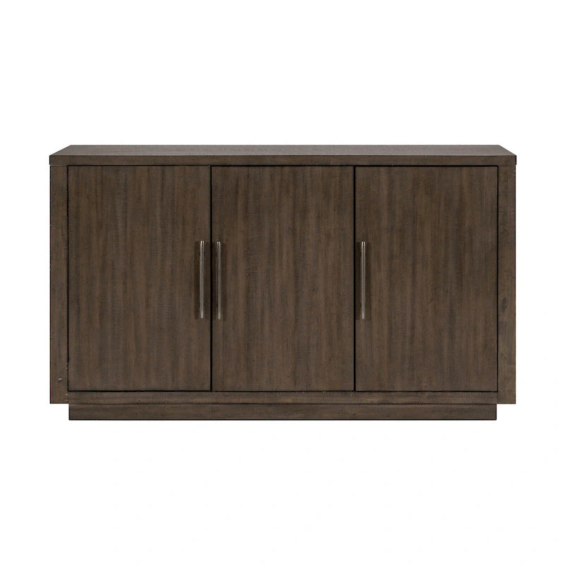 60 Inch Sideboard Buffet Server, 3 Cabinets, Adjustable Shelves, Brown
