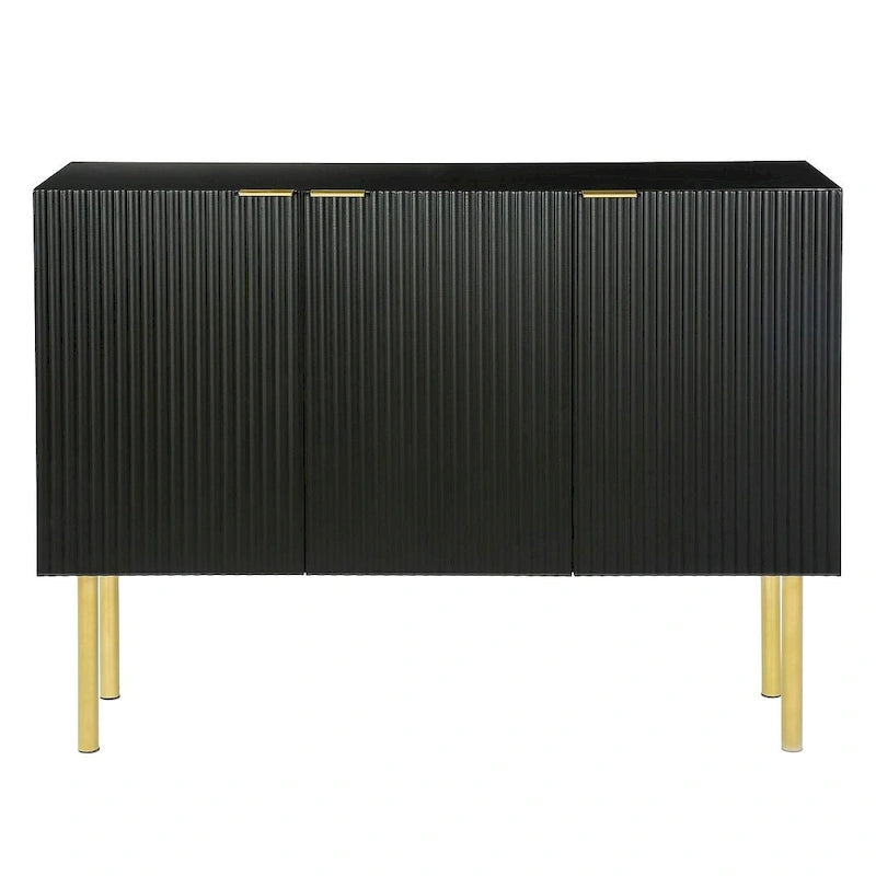 47-Inch Black Sideboard with Gold Legs, Pinstripe Doors and Adjustable Shelves