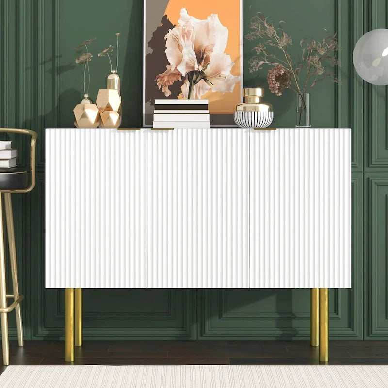 47-Inch Black Sideboard with Gold Legs, Pinstripe Doors and Adjustable Shelves