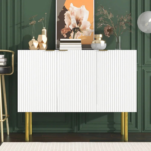 47-Inch Black Sideboard with Gold Legs, Pinstripe Doors and Adjustable Shelves
